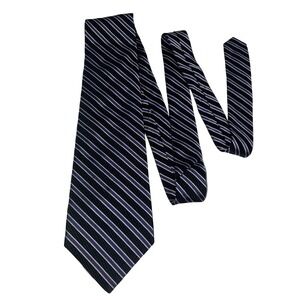 EXPRESS Mens Tie 100% Italian Silk‎ Formal Necktie Black Purple White Stripe